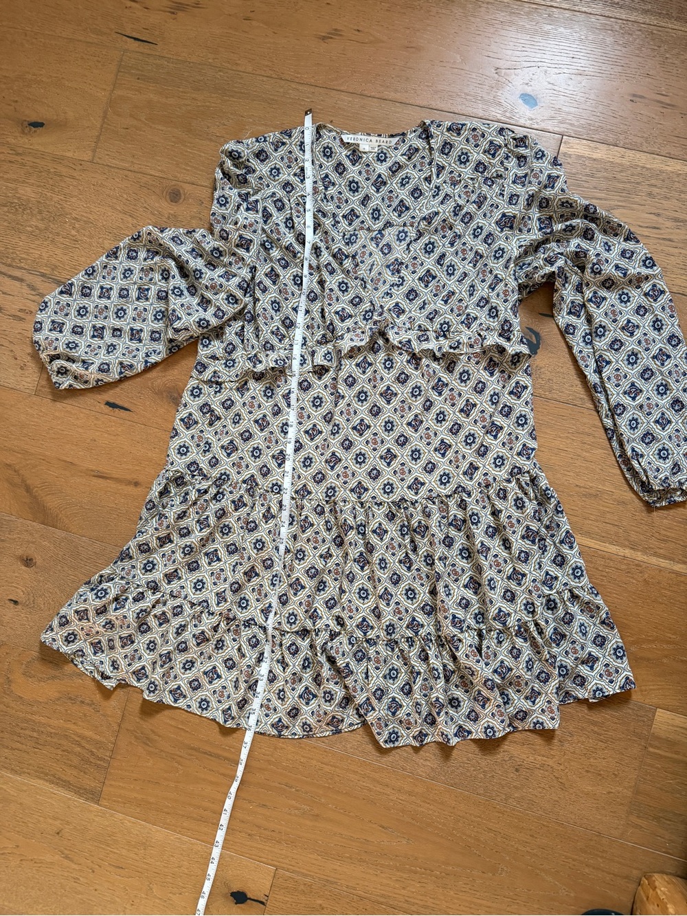 Veronica Beard Delray Mini Silk Peasant Dress Lined Size 16 - Picture 4 of 7